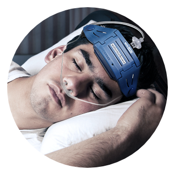 Man-Sleeping-Wearing-Sleep-Diagnosis-Machine-on-Head